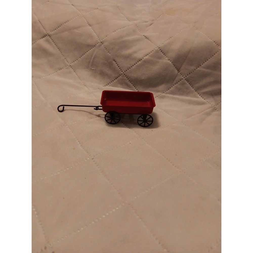 Dollhouse Miniature Outside Toys Red Metal Wagon 1:12 scale Pull Handle Wheels